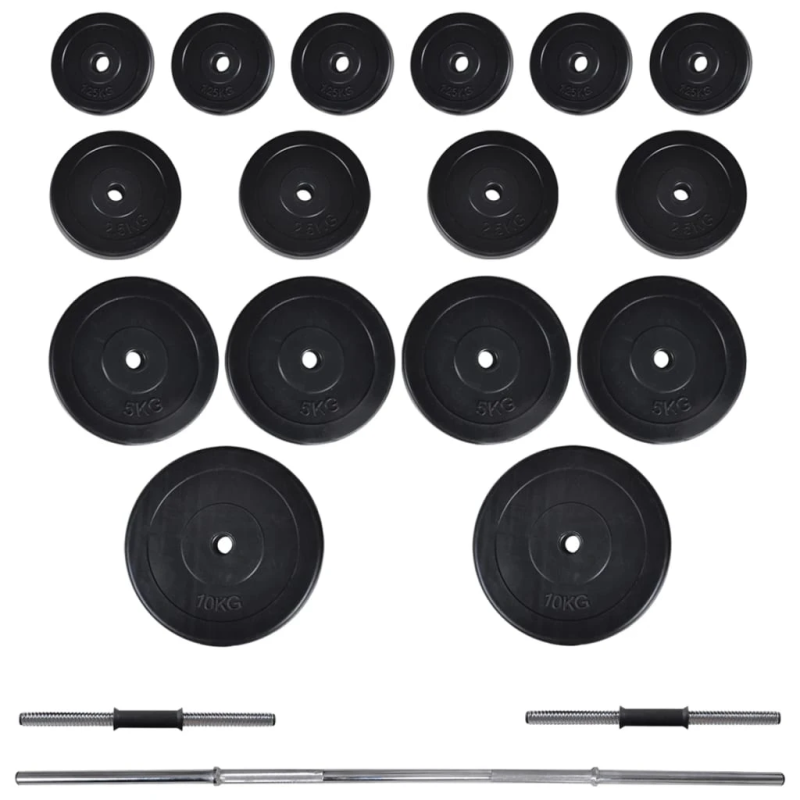 vidaXL svaru stieņa statīvs ar stieni un hantelēm, 60,5 kg