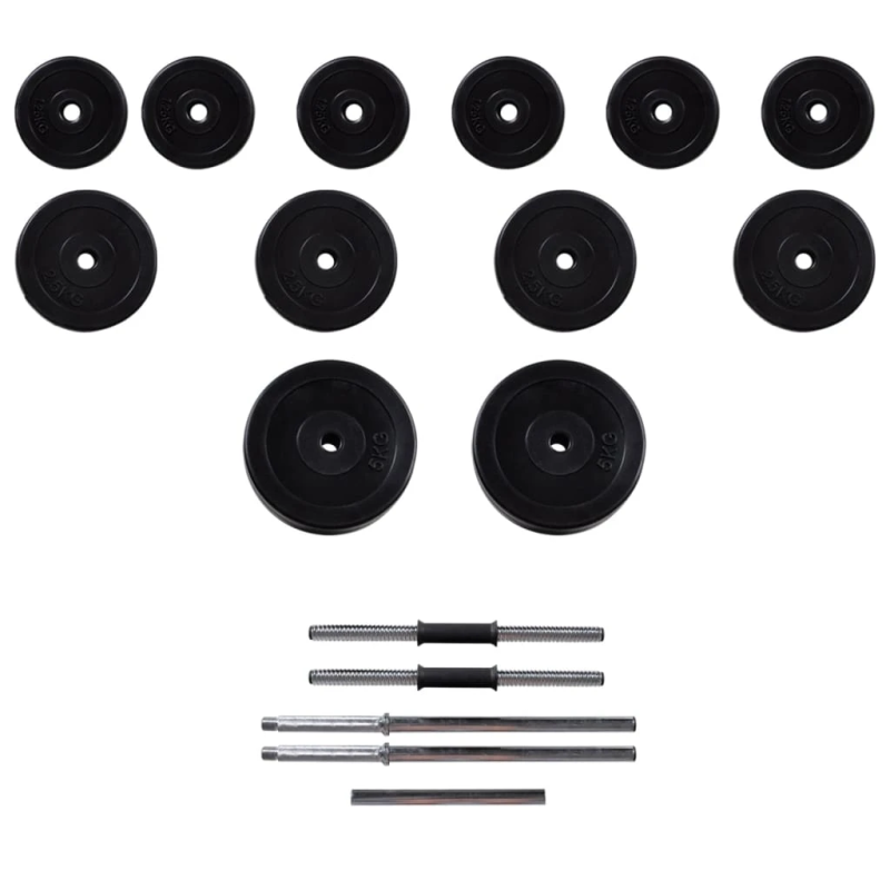 vidaXL treniņu sols ar hantelēm un stieni, 30,5 kg