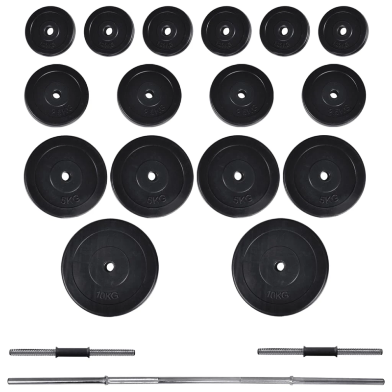 vidaXL svarcelšanas sols ar statīvu, hantelēm un stieni, 60,5 kg