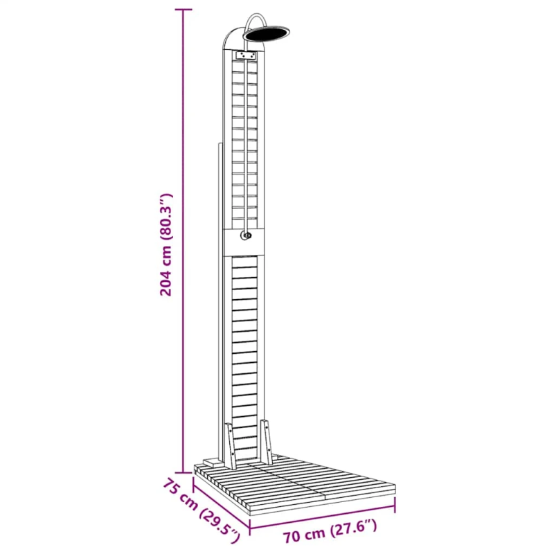 vidaXL āra duša, masīvs tīkkoks, 70x75x204 cm