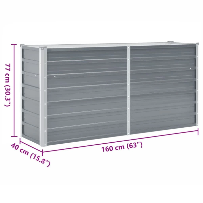 vidaXL augstā puķu kaste, cinkots tērauds, 160x40x77 cm, pelēka