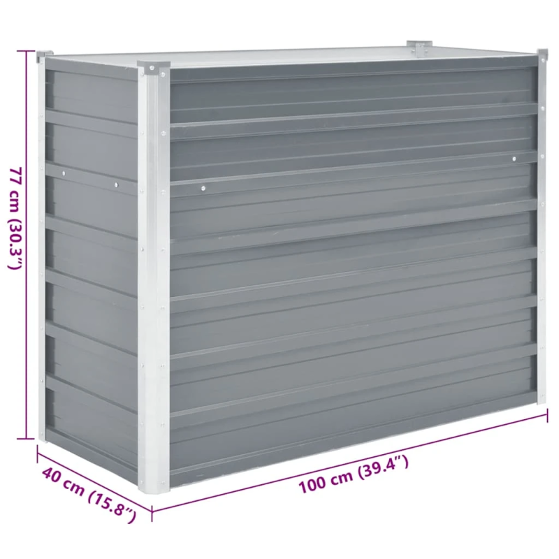 vidaXL augstā puķu kaste, cinkots tērauds, 100x40x77 cm, pelēka