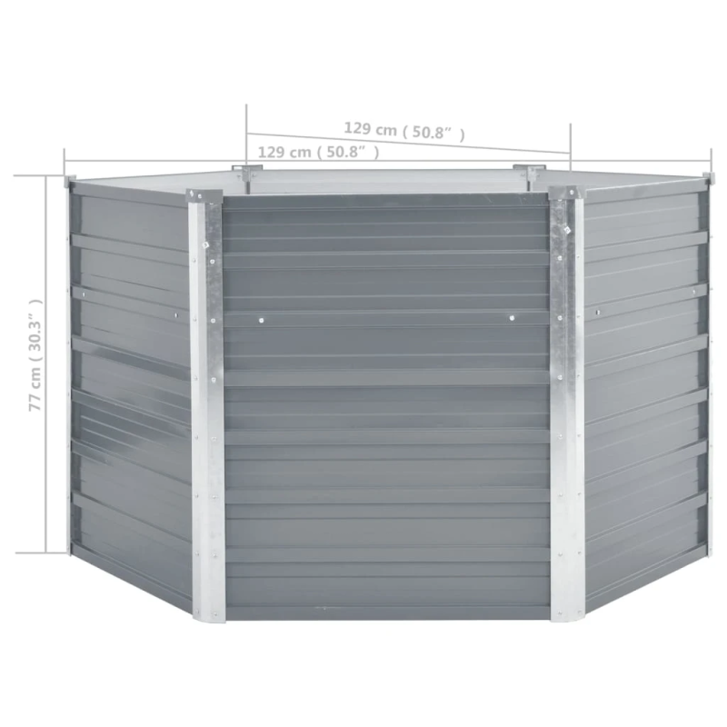 vidaXL augstā puķu kaste, cinkots tērauds, 129x129x77 cm, pelēka