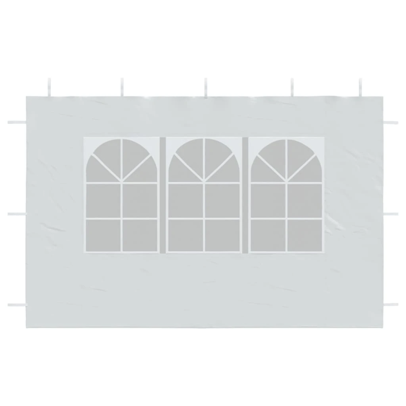 vidaXL dārza telts sānu sienas, 2 gab., ar logiem, PE, baltas