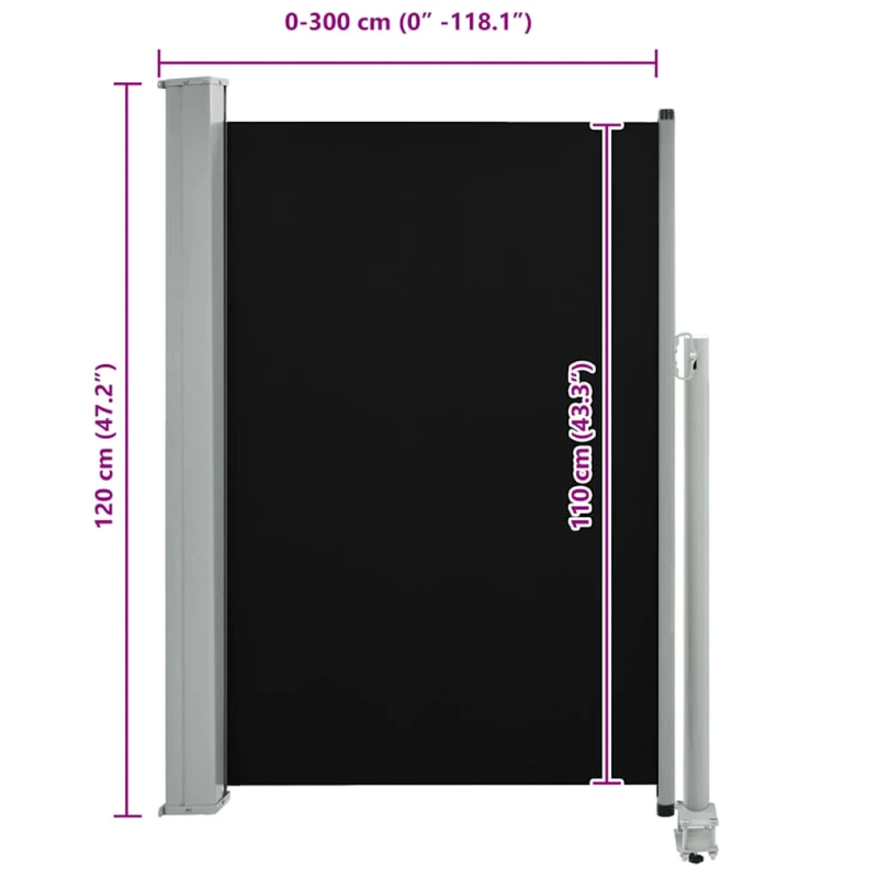 vidaXL izvelkama sānu markīze, 120x300 cm, melns