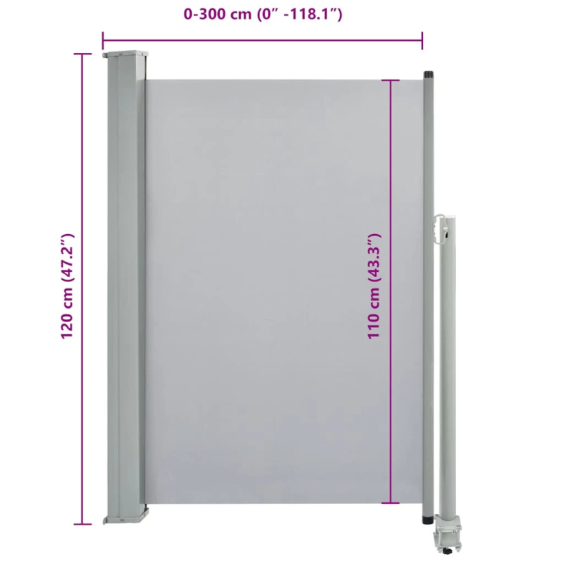 vidaXL izvelkama sānu markīze, 120x300 cm, pelēks