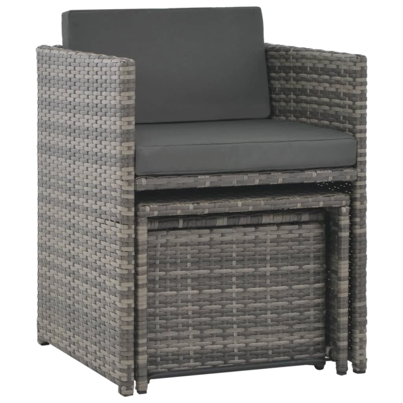 vidaXL septiņdaļīgs āra mēbeļu komplekts ar spilveniem, pelēks PE