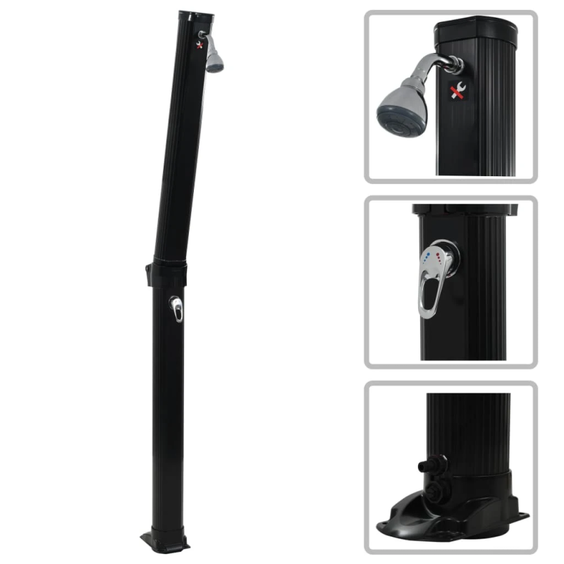 vidaXL salokāma solārā duša, melna, 214 cm, 23 L