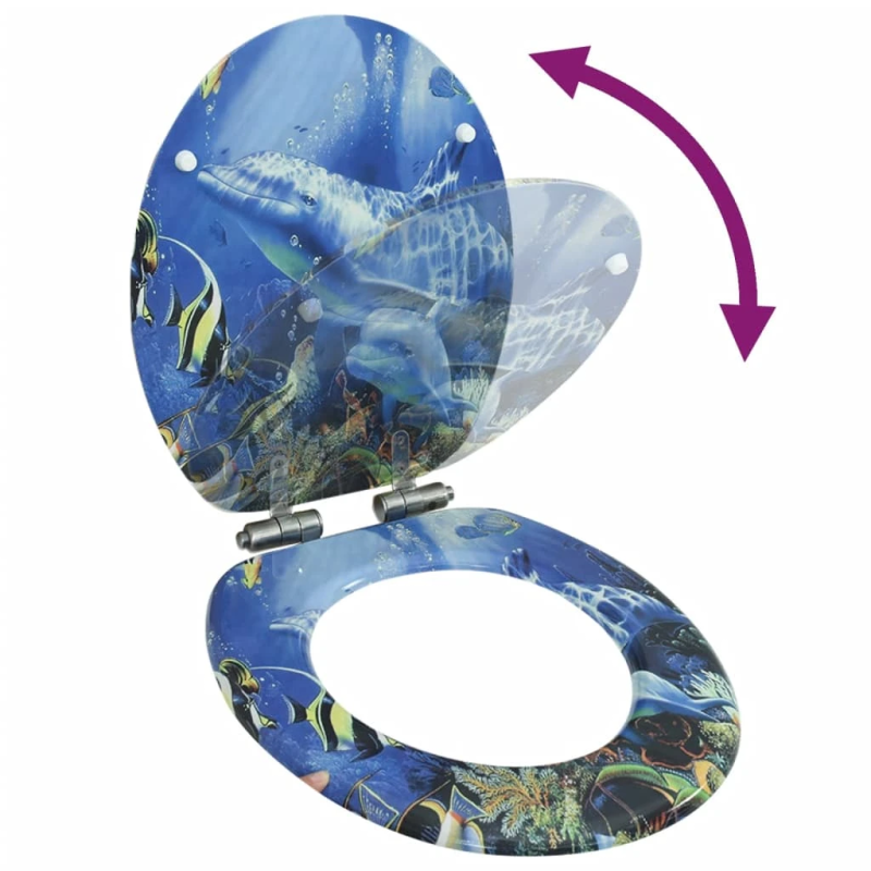 vidaXL tualetes poda sēdeklis, lēni aizverams, MDF, delfīnu dizains