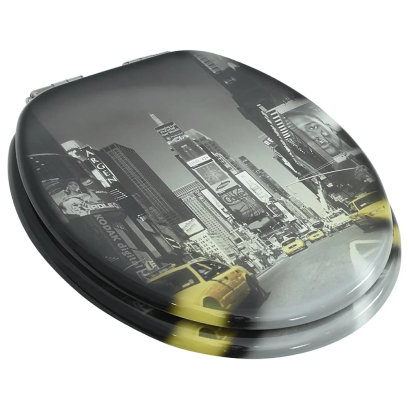 vidaXL tualetes poda sēdeklis, lēni aizverams, MDF, Ņujorkas dizains