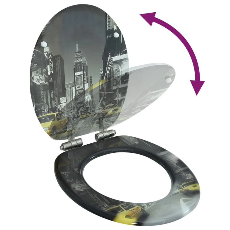 vidaXL tualetes poda sēdeklis, lēni aizverams, MDF, Ņujorkas dizains