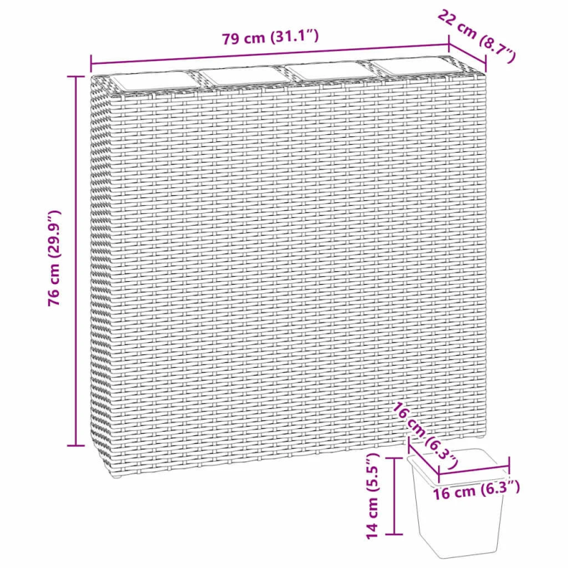 vidaXL augstā puķu kaste, 4 podi, PE rotangpalma, balta
