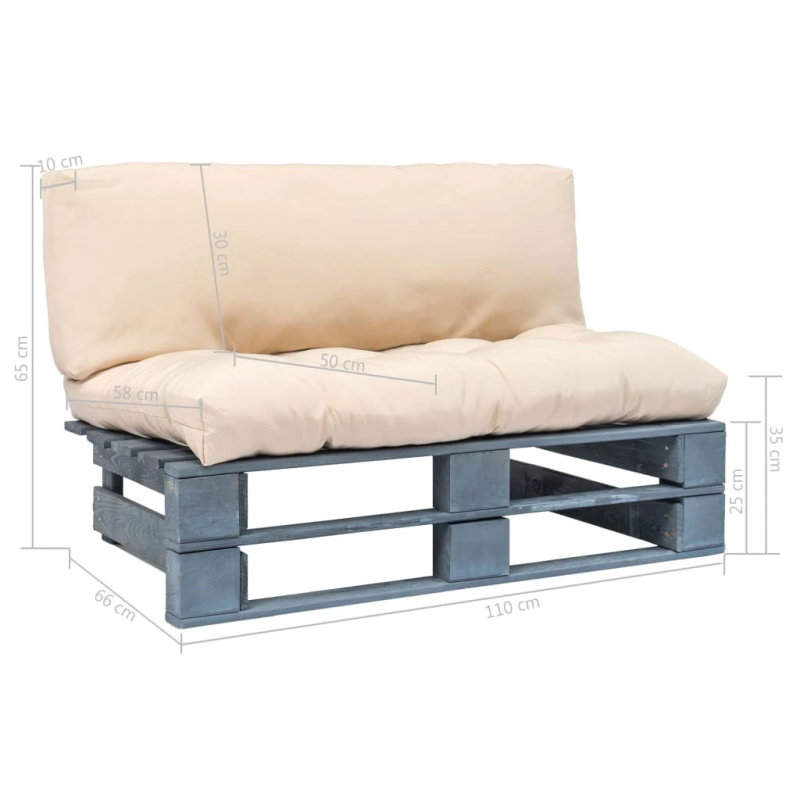 vidaXL dārza palešu dīvāns ar smilškrāsas matračiem, priedes koks