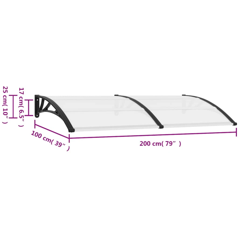 vidaXL durvju jumtiņš, melns, 200x100 cm, PC