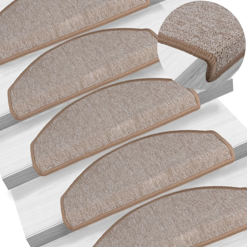 vidaXL kāpņu paklājiņi, 15 gab., 65x24x4 cm, gaiši brūni, pusapaļi, lieli