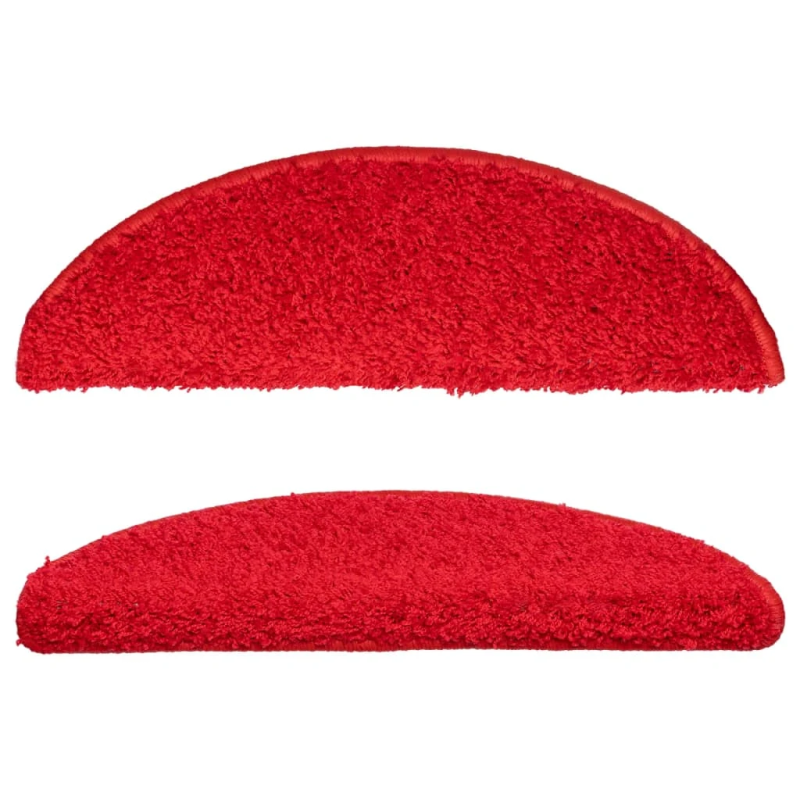 vidaXL kāpņu paklājiņi, 15 gab., 56x17x3 cm, sarkani, pusapaļi