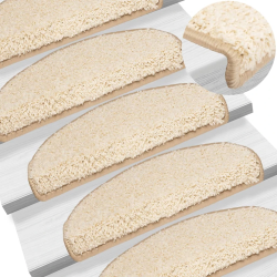 vidaXL kāpņu paklājiņi, 15 gab., 65x21x4 cm, krēmkrāsas, pusapaļi, lieli