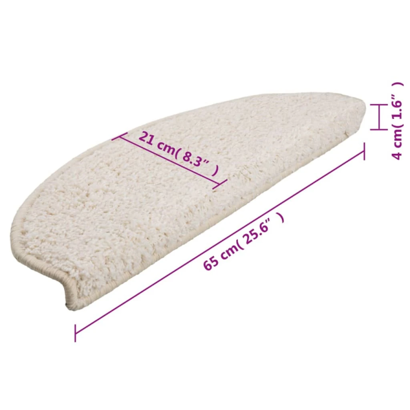 vidaXL kāpņu paklājiņi, 15 gab., 65x21x4 cm, balti, pusapaļi, lieli