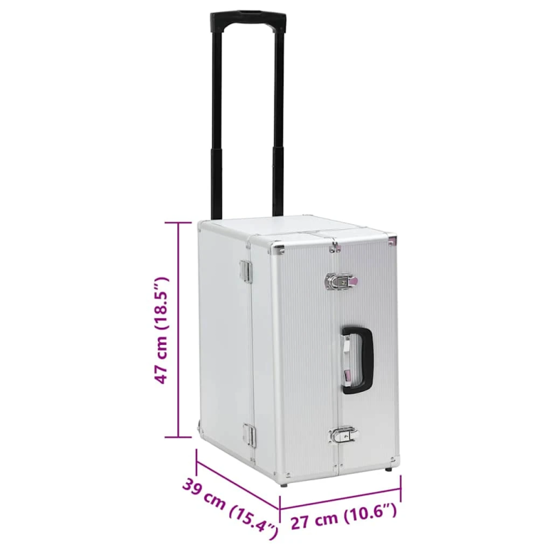 vidaXL koferis ar riteņiem, 47x39x27 cm, sudraba krāsas alumīnijs