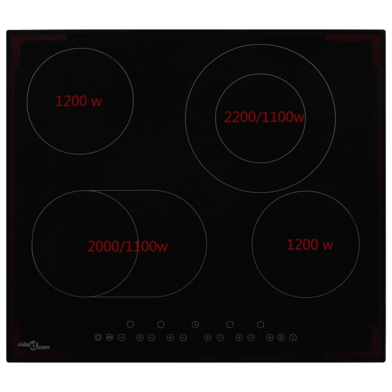 vidaXL keramiskā plīts ar 4 riņķiem, skārienjūtīga, 6600 W
