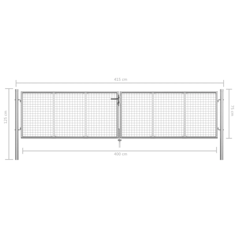 vidaXL dārza vārti, cinkots tērauds, 400x75 cm, sudraba krāsā