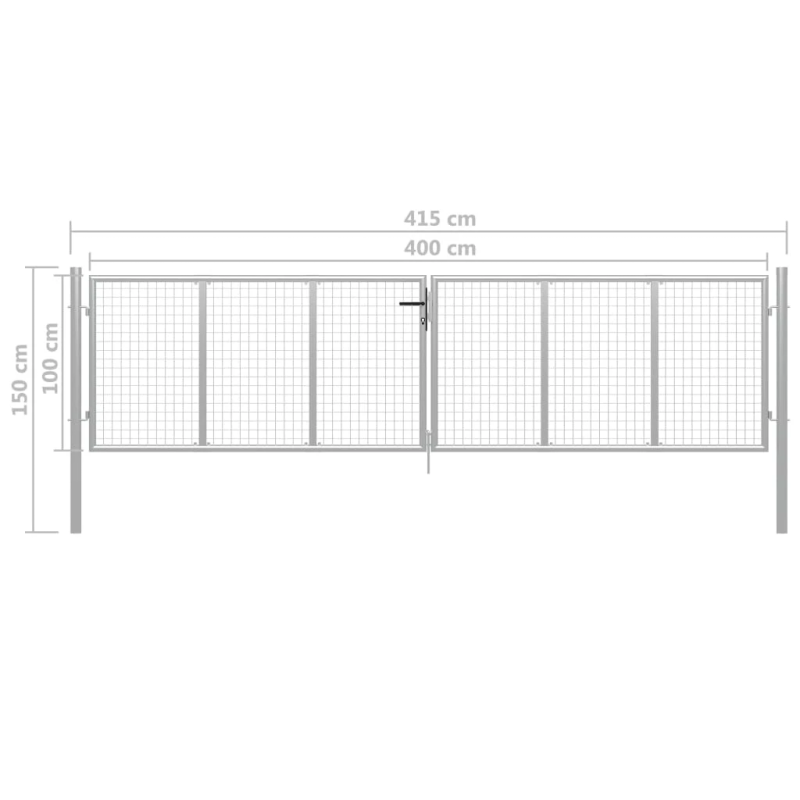 vidaXL dārza vārti, cinkots tērauds, 400x100 cm, sudraba krāsā