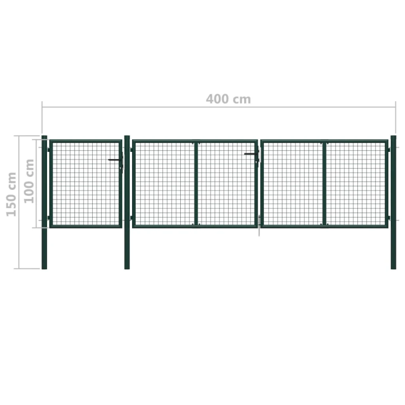 vidaXL dārza vārti, tērauds, 400x100 cm, zaļi