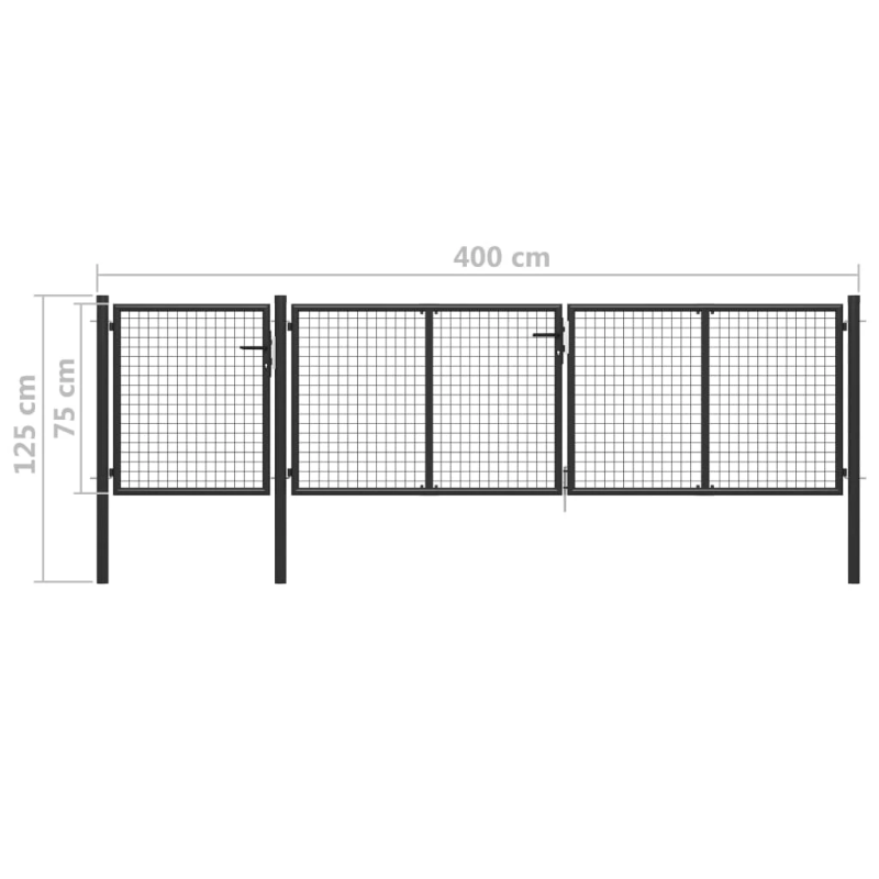 vidaXL dārza vārti, tērauds, 400x75 cm, antracīta krāsā