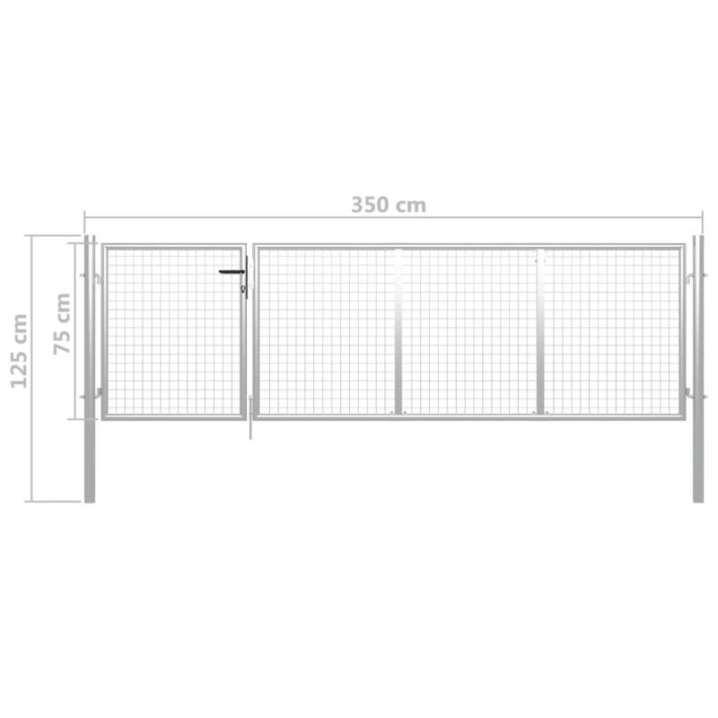 vidaXL dārza vārti, tērauds, 350x75 cm, sudrabaini