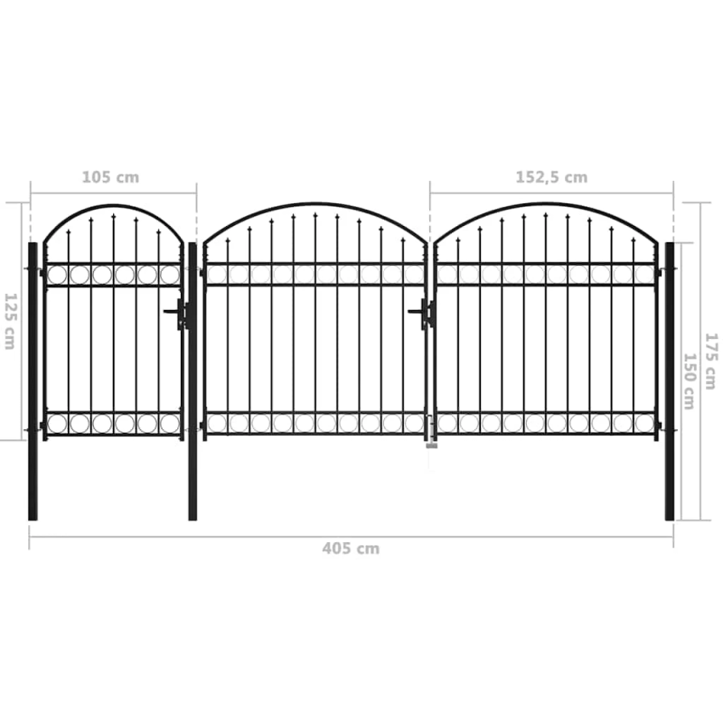 vidaXL Dārza žoga vārti ar arkveida augšu 175 x 400 cm Tērauds
