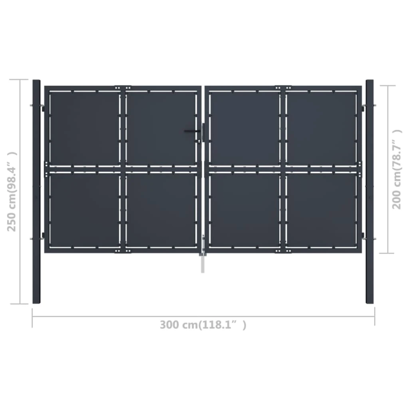 vidaXL dārza vārti, tērauds, 300x200 cm, antracīta krāsā