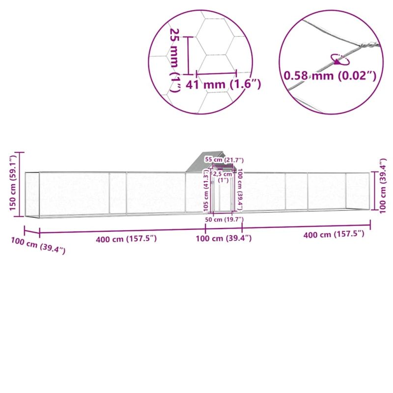 vidaXL vistu būris, 9x1x1,5 m, cinkots tērauds