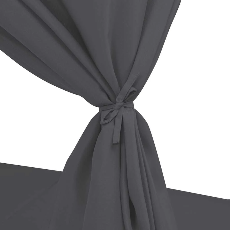 vidaXL dārza atpūtas gulta ar aizkariem, pelēka PE rotangpalma