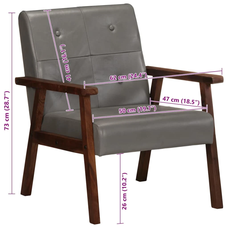 vidaXL atpūtas krēsls, pelēka dabīgā āda