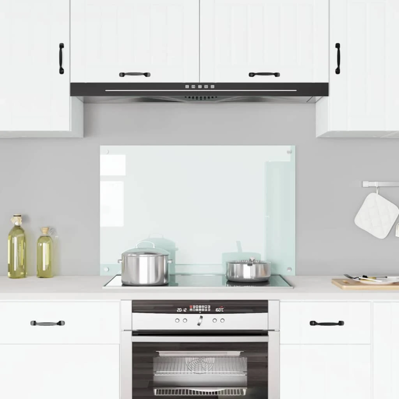 vidaXL virtuves sienas panelis, 90x60 cm, rūdīts stikls, balts