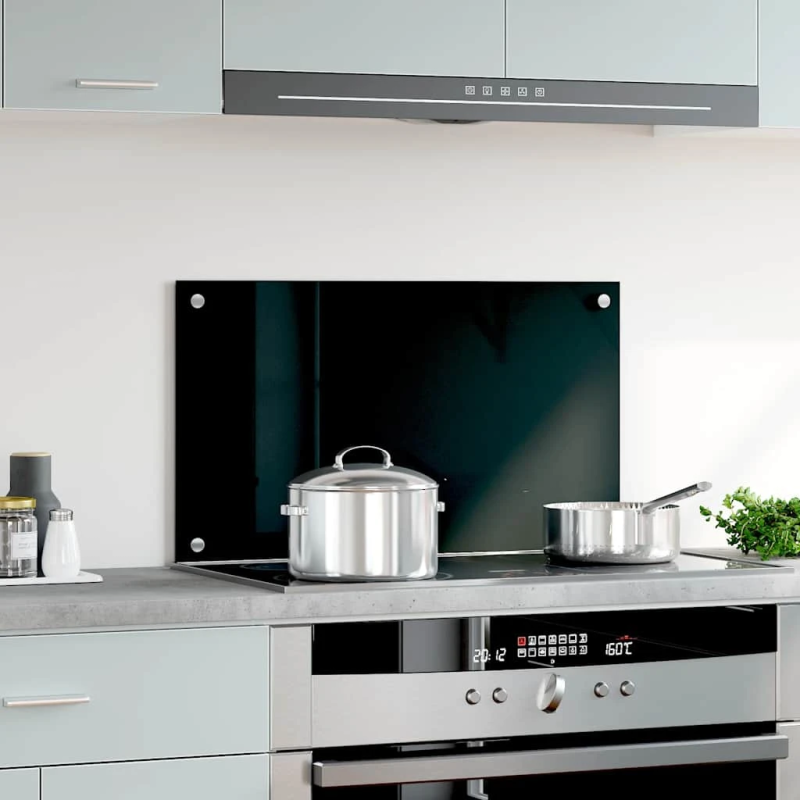 vidaXL virtuves sienas panelis, 70x40 cm, rūdīts stikls, melns