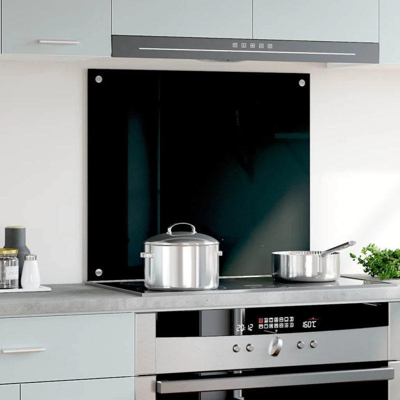 vidaXL virtuves sienas panelis, 70x60 cm, rūdīts stikls, melns