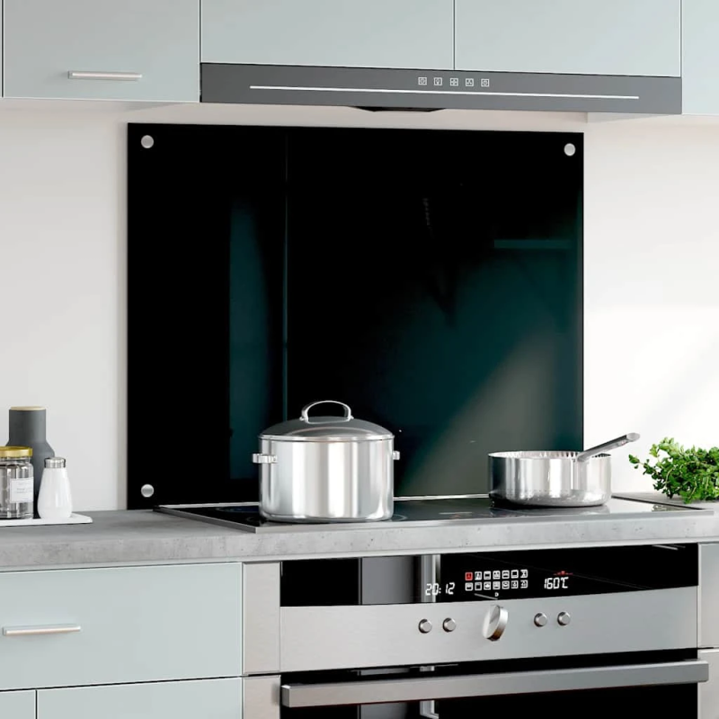 vidaXL virtuves sienas panelis, 80x60 cm, rūdīts stikls, melns