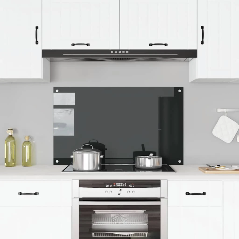 vidaXL virtuves sienas panelis, 100x60 cm, rūdīts stikls, melns