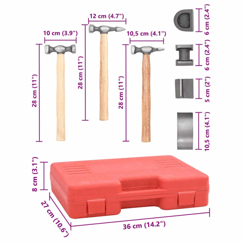 vidaXL baulēšanas āmuru un iespiedumu labošanas komplekts, 7 gab.