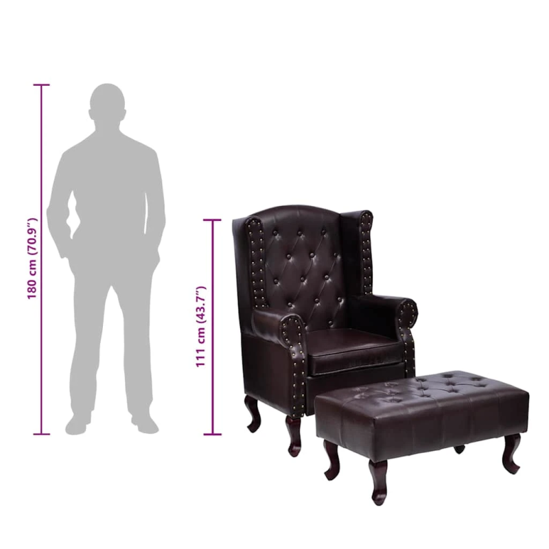 vidaXL atpūtas krēsls ar kājsoliņu, tumši brūna mākslīgā āda