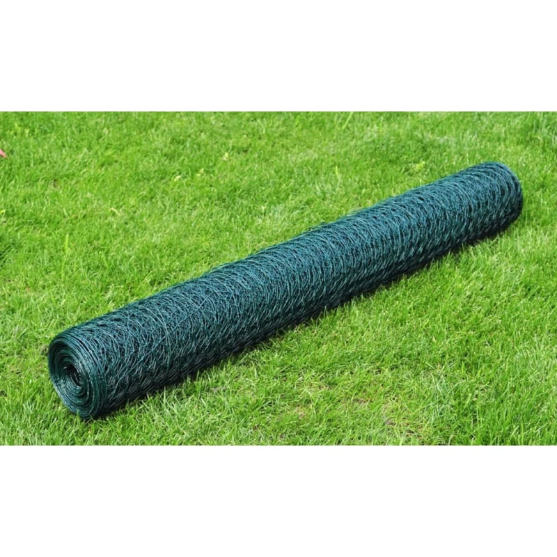 vidaXL stiepļu žogs ar PVC pārklājumu, 25x0,5 m, zaļš