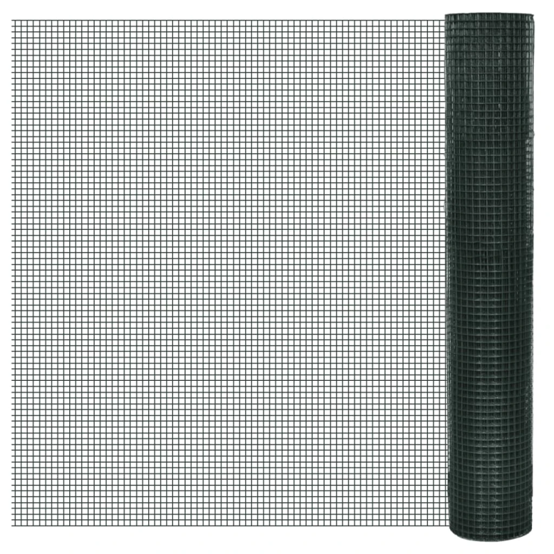 vidaXL stiepļu žogs, cinkots, ar PVC pārklājumu, 25x1 m, zaļš