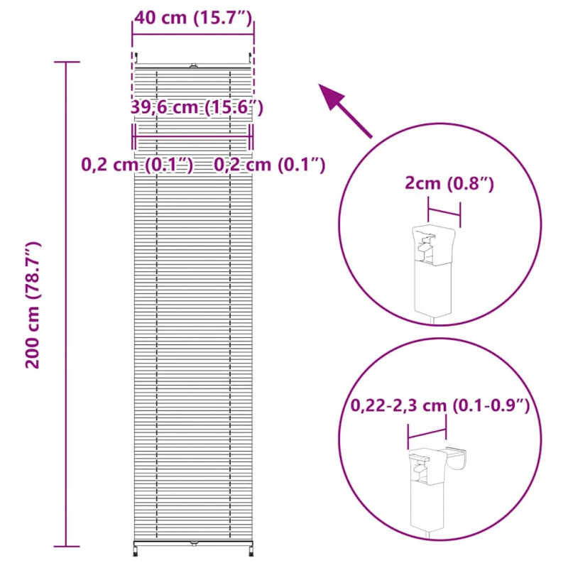 Plisē Žalūzijas 40 x 200cm Baltas