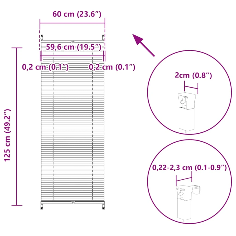 Plisē Žalūzijas 60 x 125 cm Baltas Gofrētas