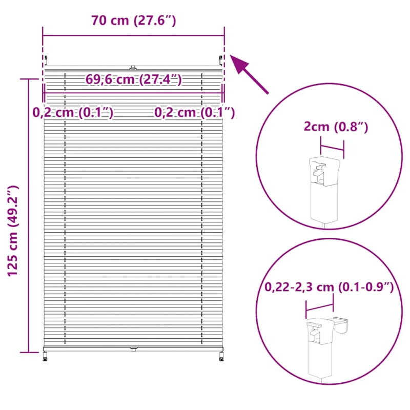 Plisē Žalūzijas 70 x 125 cm Baltas Gofrētas