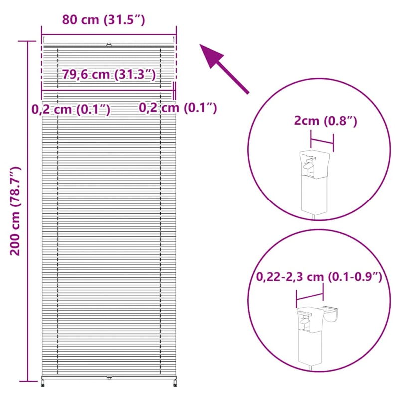 Plisē Žalūzijas 80x200cm Baltas Gofrētas