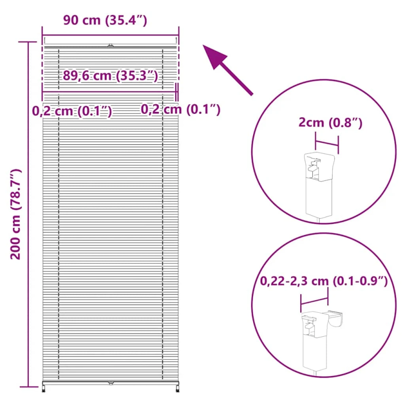 Plisē Žalūzijas 90 x 200cm Baltas
