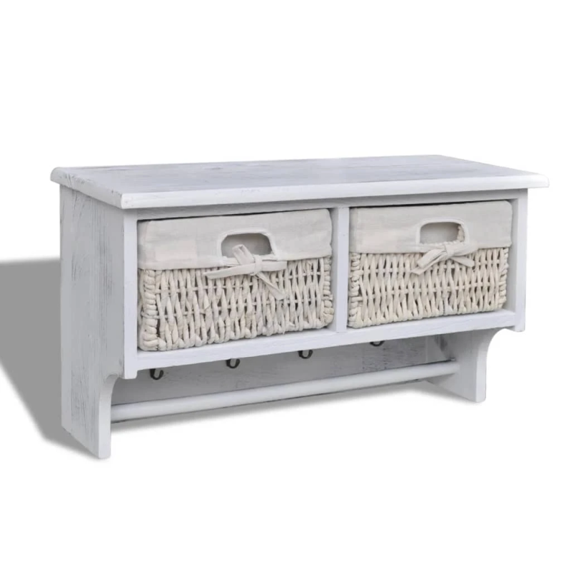 vidaXL sienas plaukts, balts, 60x23,5x33 cm, paulonijas koks