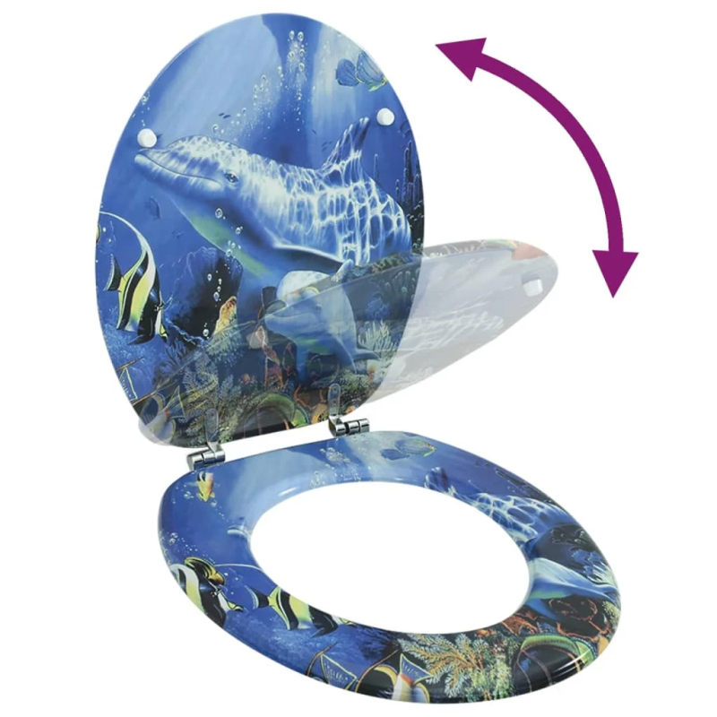 vidaXL tualetes poda sēdeklis ar vāku, MDF, dizains ar delfīnu